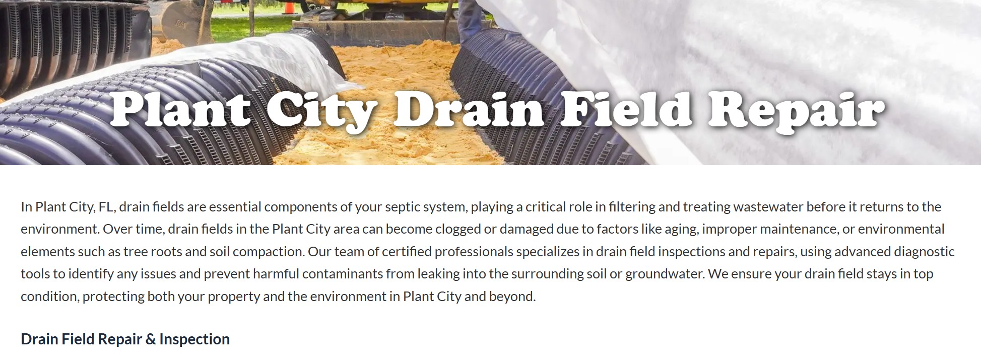View of Plant City Drain Field Repair - Quality Septic Inc.